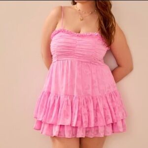 NWOT Arula Pink Floral Overlay Tiered Babydoll Mini Party Dress Size 3X
